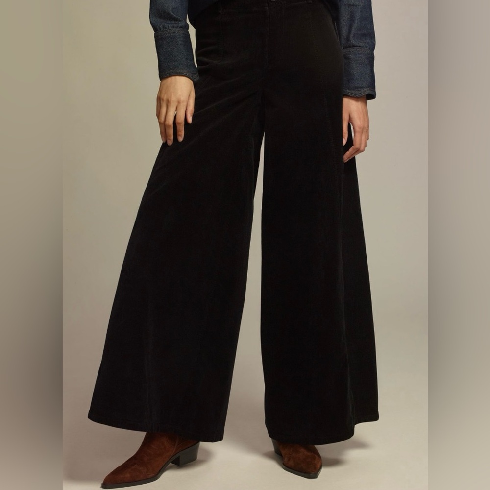 Anthropologie Black Corduroy Wide-Leg Pants Size 10